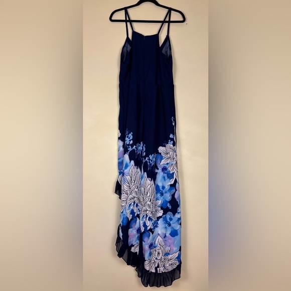 Navy Floral Maxi Skirt with Asymmetrical‎ Hem - Picture 7 of 10